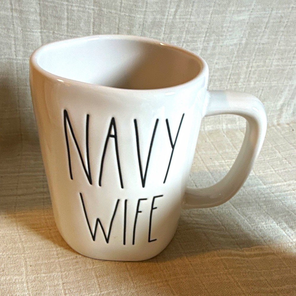 Rae Dunn Artisan Collection Navy WIFE 16 oz White Ceramic Coffee Mug, DW/MW